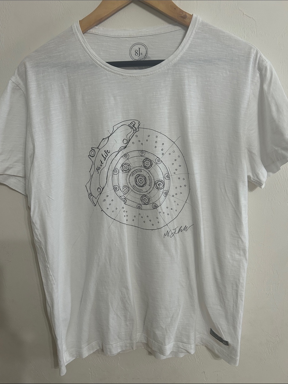 8Js Vintage Racing Tee Men's White Short-Sleeve Graphic Tee Size XL